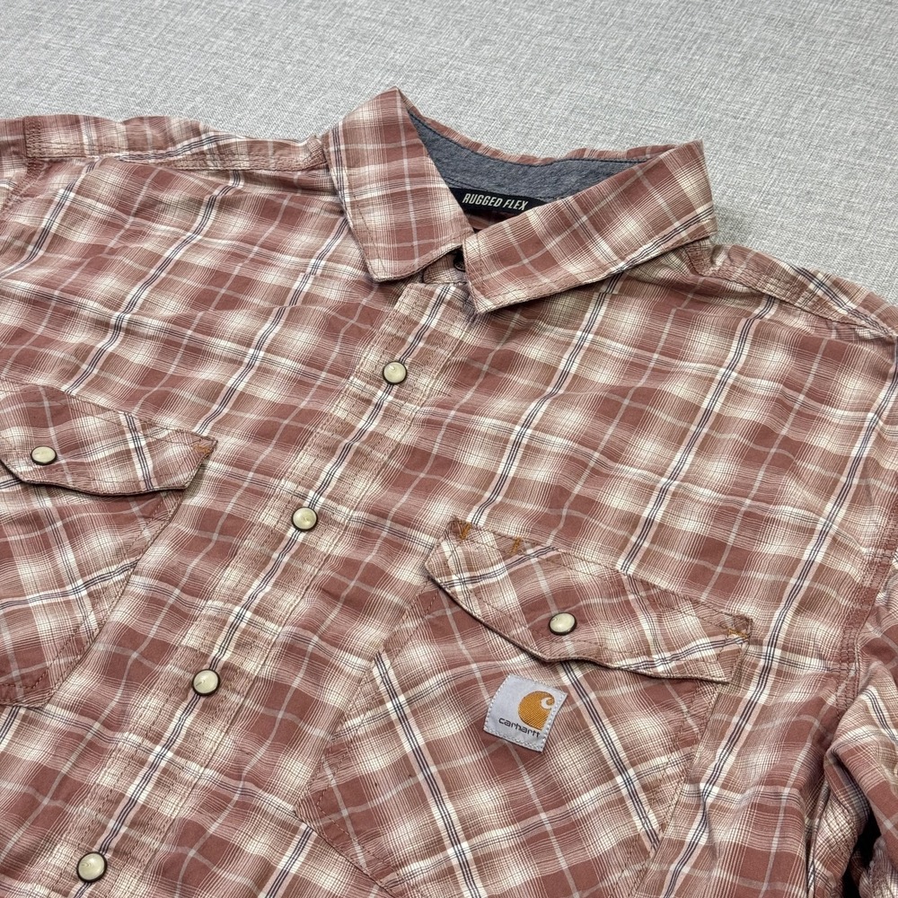 Carhartt Rugged Flex Relaxed Fit Snap-Front Short-Sleeve Plaid Shirt Men XL Tall